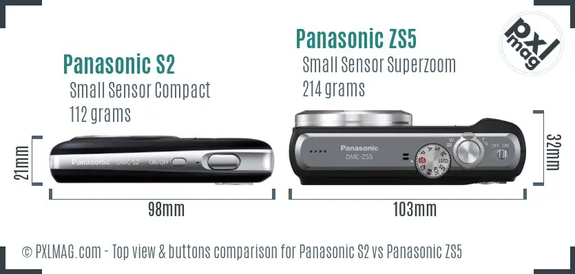 Panasonic S2 vs Panasonic ZS5 top view buttons comparison