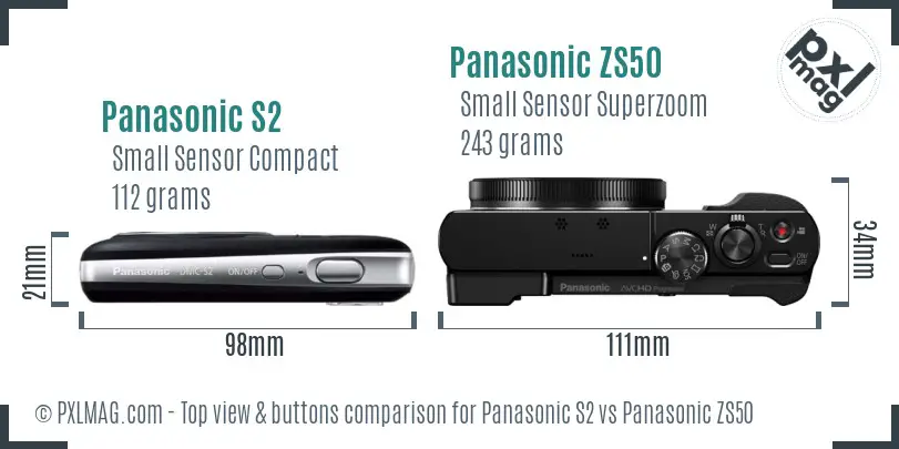 Panasonic S2 vs Panasonic ZS50 top view buttons comparison