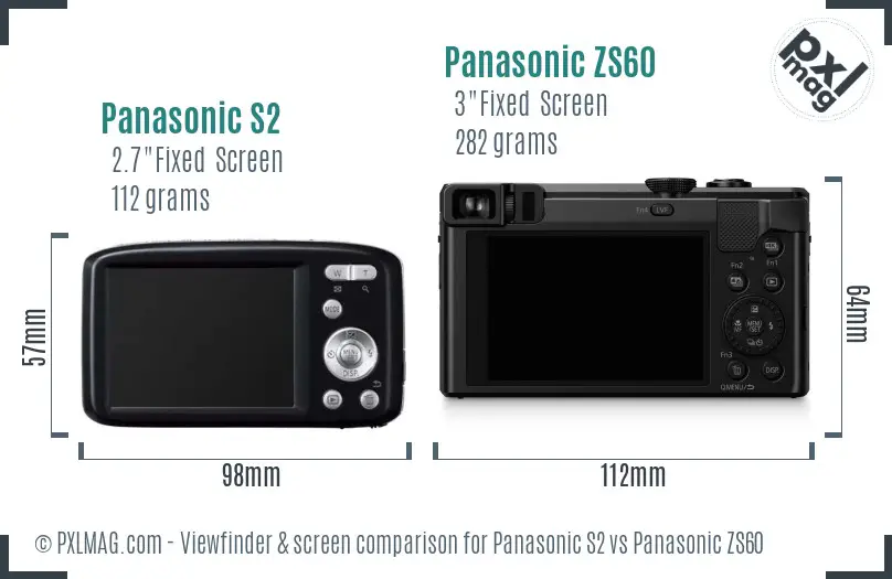 Panasonic S2 vs Panasonic ZS60 Screen and Viewfinder comparison