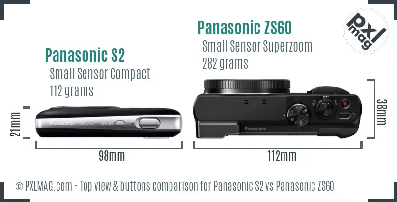 Panasonic S2 vs Panasonic ZS60 top view buttons comparison