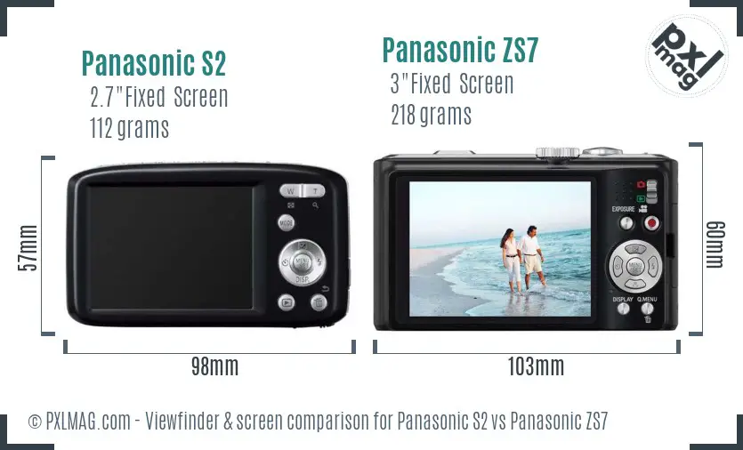 Panasonic S2 vs Panasonic ZS7 Screen and Viewfinder comparison