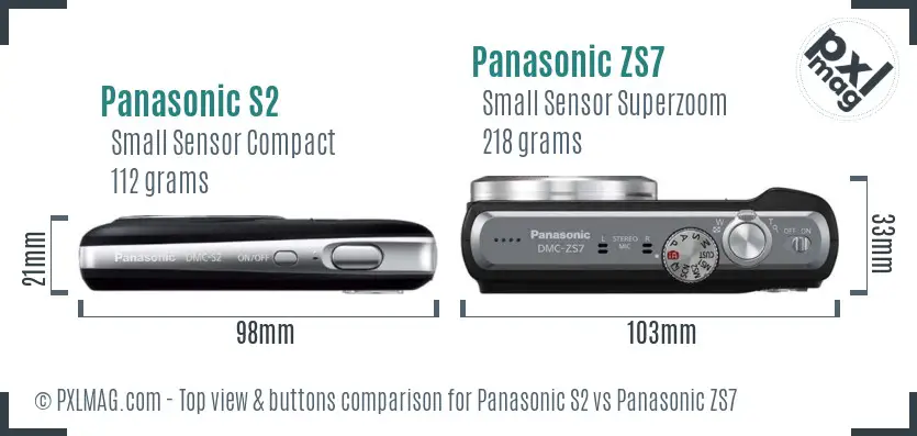 Panasonic S2 vs Panasonic ZS7 top view buttons comparison