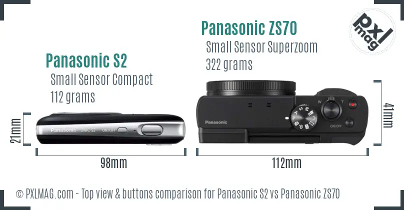 Panasonic S2 vs Panasonic ZS70 top view buttons comparison