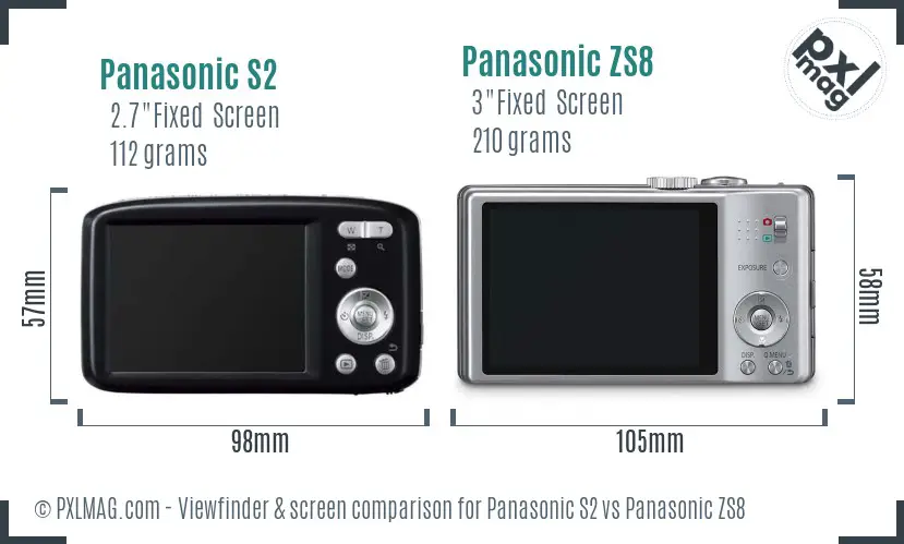 Panasonic S2 vs Panasonic ZS8 Screen and Viewfinder comparison