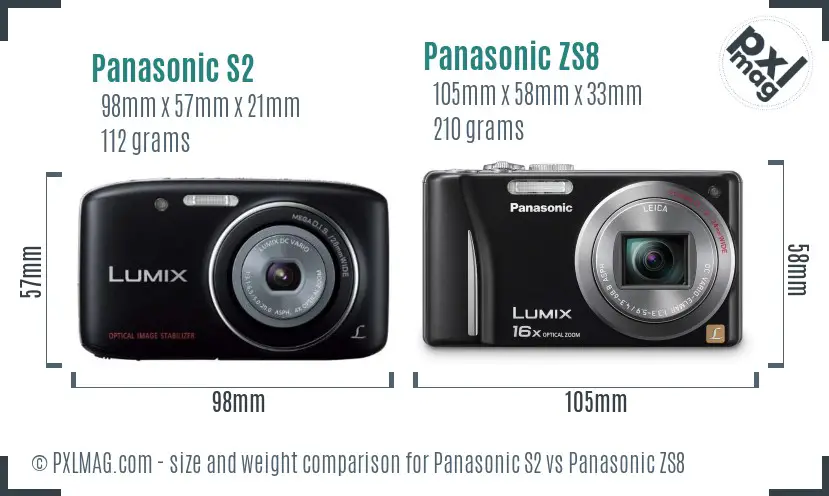 Panasonic S2 vs Panasonic ZS8 size comparison