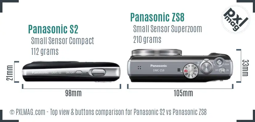 Panasonic S2 vs Panasonic ZS8 top view buttons comparison