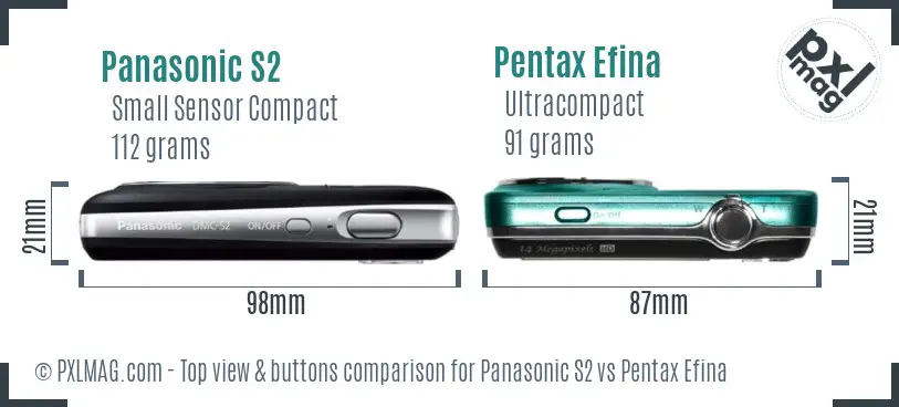 Panasonic S2 vs Pentax Efina top view buttons comparison