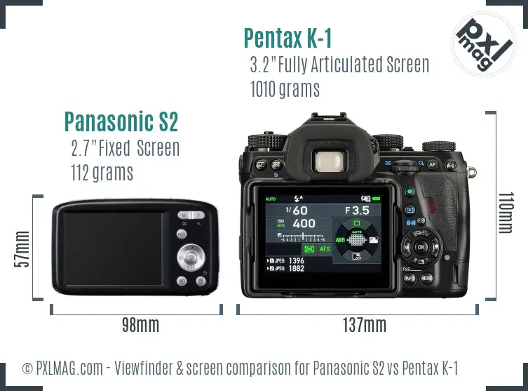 Panasonic S2 vs Pentax K-1 Screen and Viewfinder comparison