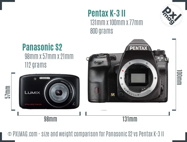 Panasonic S2 vs Pentax K-3 II size comparison