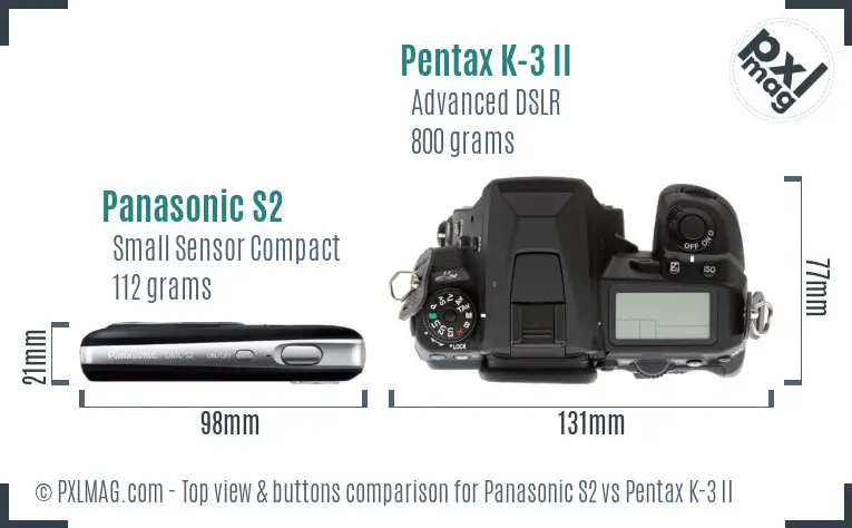 Panasonic S2 vs Pentax K-3 II top view buttons comparison