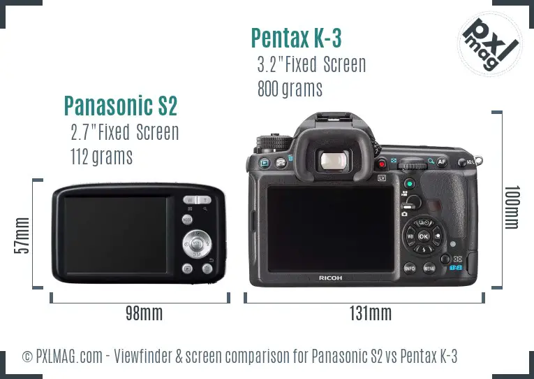 Panasonic S2 vs Pentax K-3 Screen and Viewfinder comparison