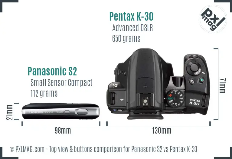 Panasonic S2 vs Pentax K-30 top view buttons comparison
