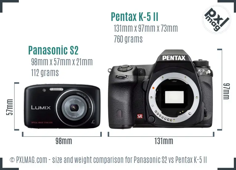 Panasonic S2 vs Pentax K-5 II size comparison
