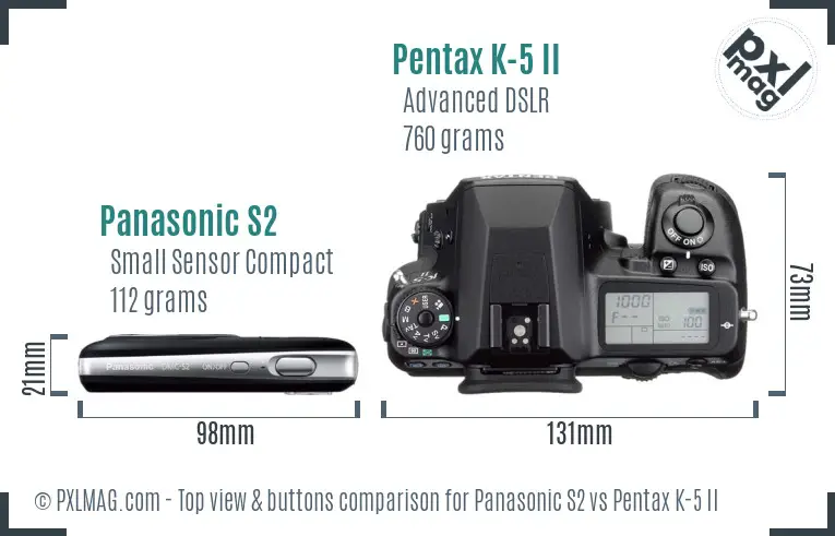 Panasonic S2 vs Pentax K-5 II top view buttons comparison