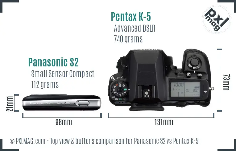 Panasonic S2 vs Pentax K-5 top view buttons comparison