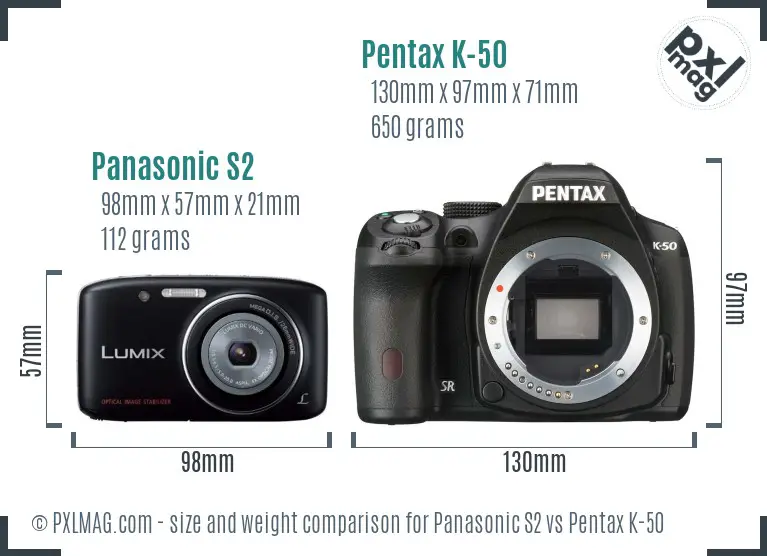 Panasonic S2 vs Pentax K-50 size comparison