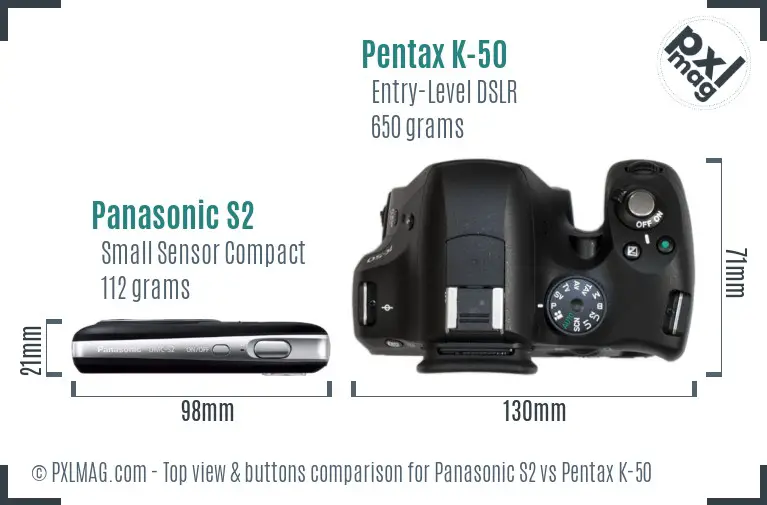 Panasonic S2 vs Pentax K-50 top view buttons comparison