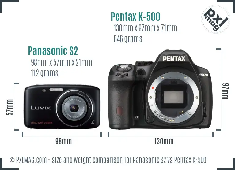 Panasonic S2 vs Pentax K-500 size comparison