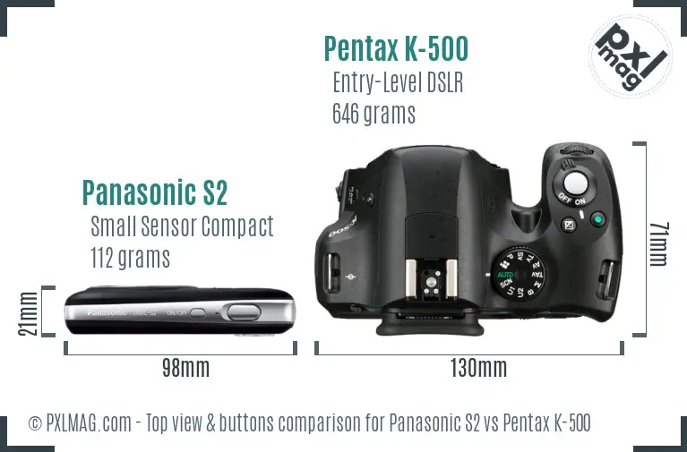 Panasonic S2 vs Pentax K-500 top view buttons comparison