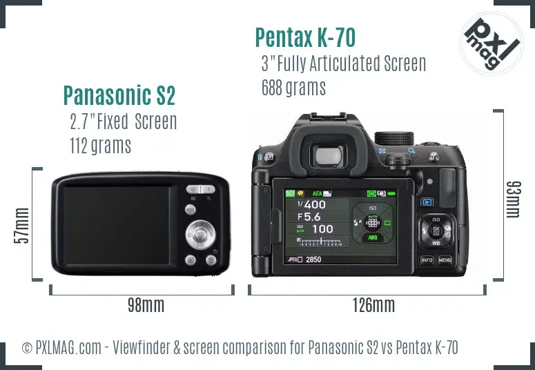 Panasonic S2 vs Pentax K-70 Screen and Viewfinder comparison
