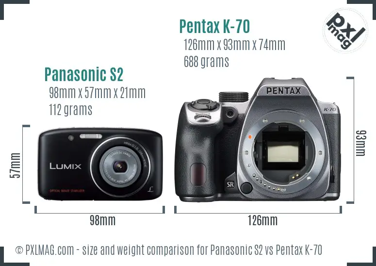 Panasonic S2 vs Pentax K-70 size comparison