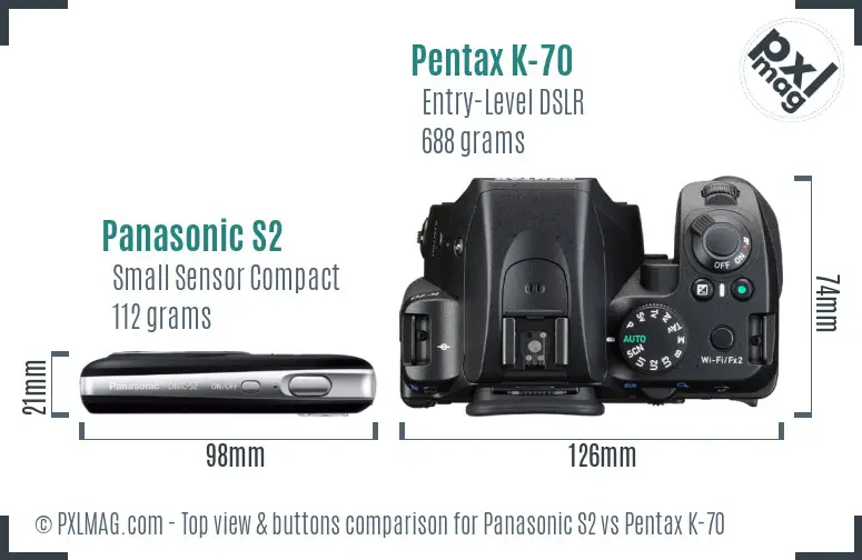 Panasonic S2 vs Pentax K-70 top view buttons comparison