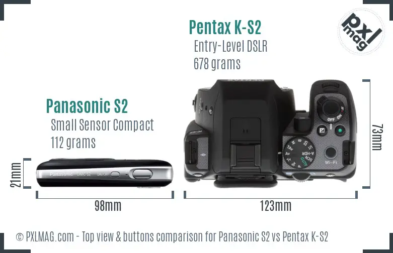 Panasonic S2 vs Pentax K-S2 top view buttons comparison