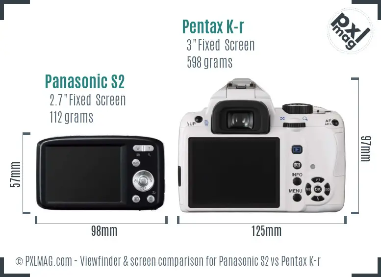 Panasonic S2 vs Pentax K-r Screen and Viewfinder comparison