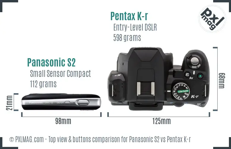 Panasonic S2 vs Pentax K-r top view buttons comparison