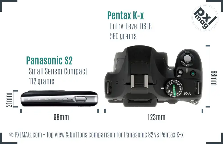 Panasonic S2 vs Pentax K-x top view buttons comparison