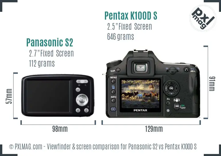 Panasonic S2 vs Pentax K100D S Screen and Viewfinder comparison
