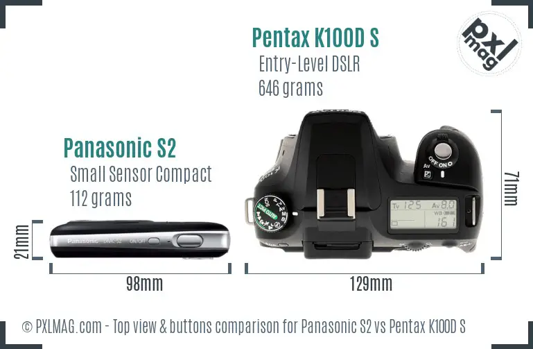 Panasonic S2 vs Pentax K100D S top view buttons comparison