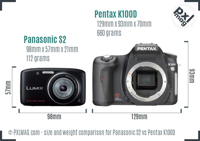 Panasonic S2 vs Pentax K100D size comparison