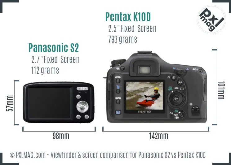 Panasonic S2 vs Pentax K10D Screen and Viewfinder comparison