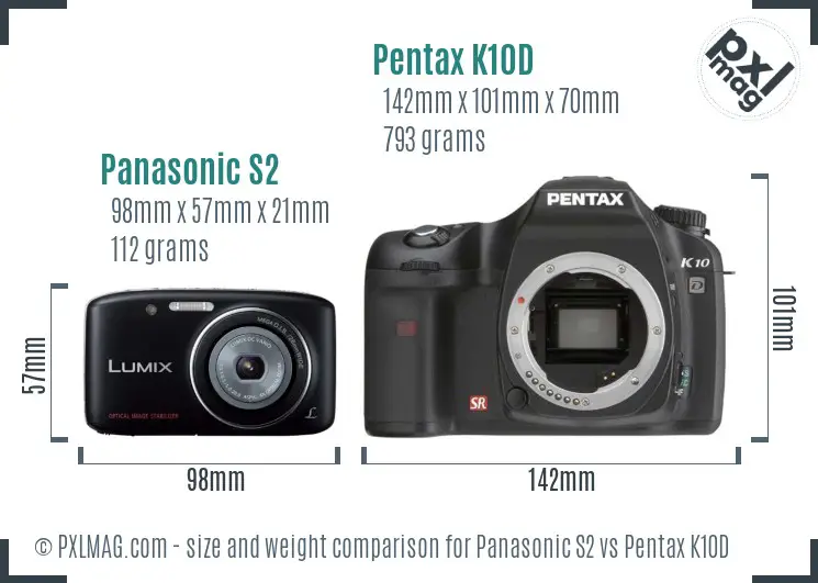 Panasonic S2 vs Pentax K10D size comparison