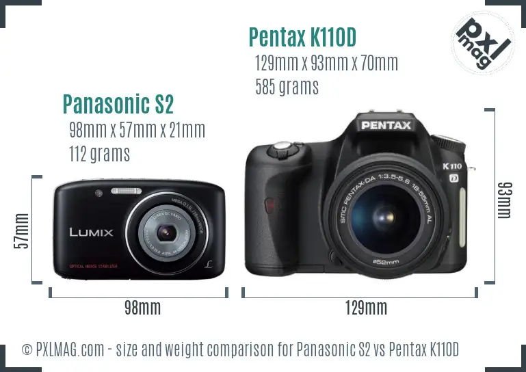 Panasonic S2 vs Pentax K110D size comparison