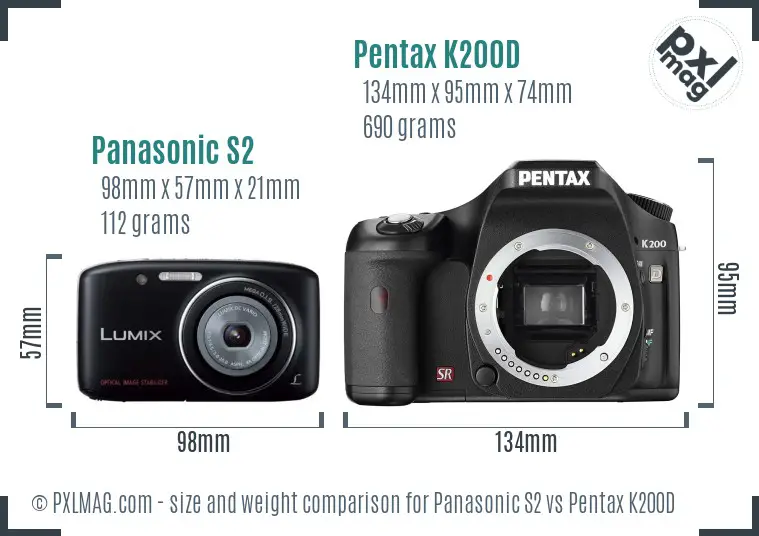 Panasonic S2 vs Pentax K200D size comparison