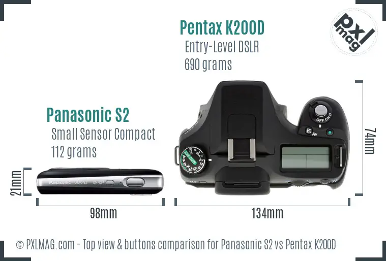 Panasonic S2 vs Pentax K200D top view buttons comparison
