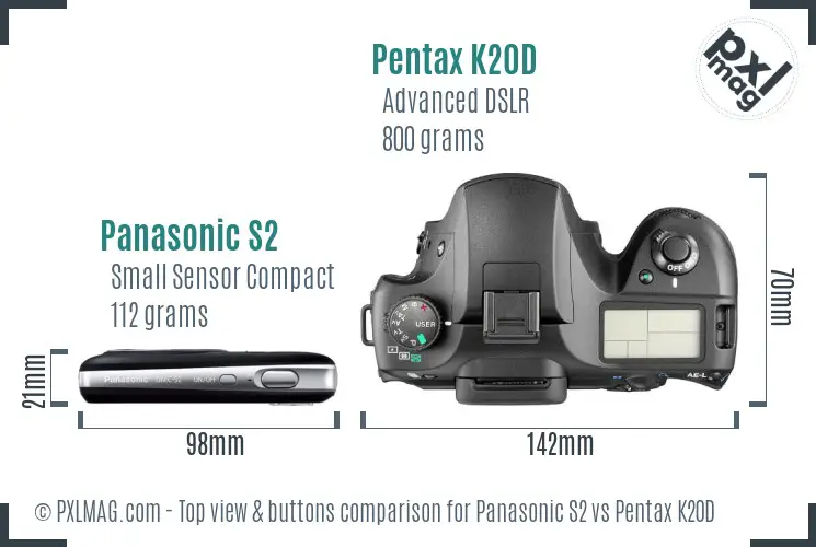 Panasonic S2 vs Pentax K20D top view buttons comparison