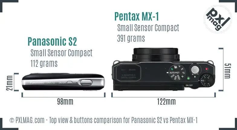Panasonic S2 vs Pentax MX-1 top view buttons comparison