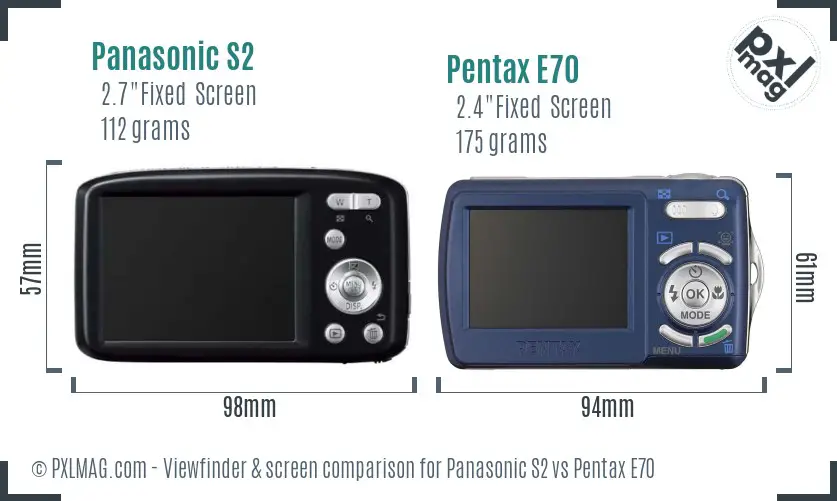 Panasonic S2 vs Pentax E70 Screen and Viewfinder comparison