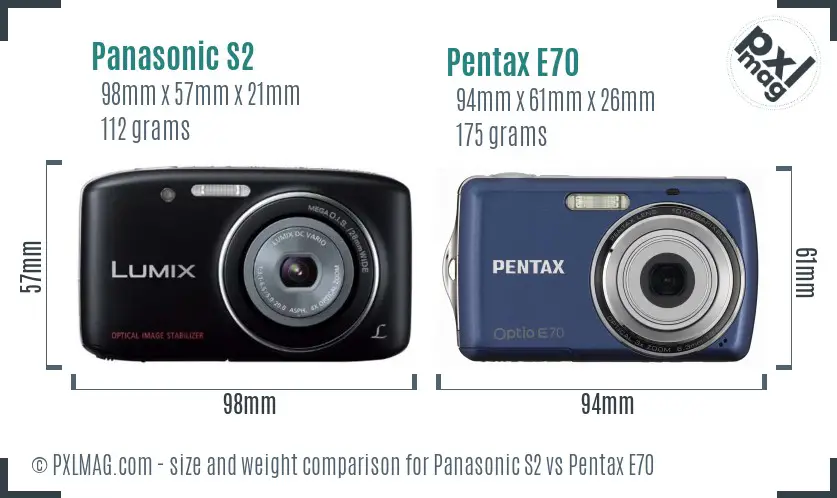 Panasonic S2 vs Pentax E70 size comparison