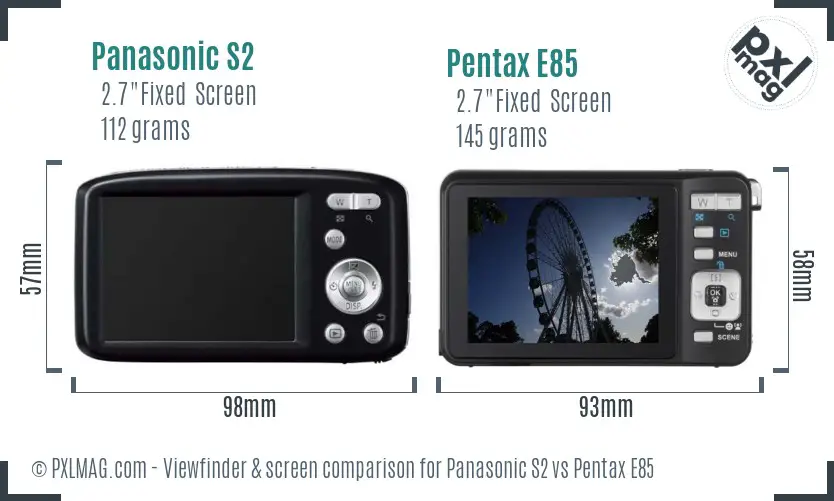 Panasonic S2 vs Pentax E85 Screen and Viewfinder comparison