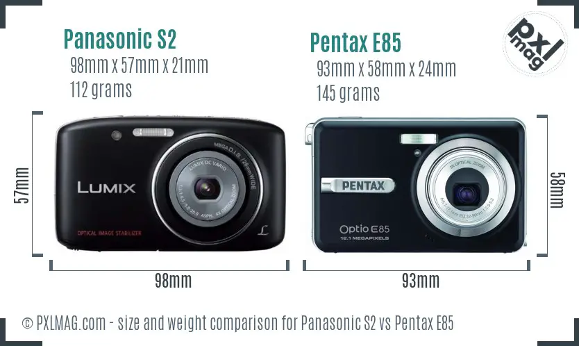 Panasonic S2 vs Pentax E85 size comparison