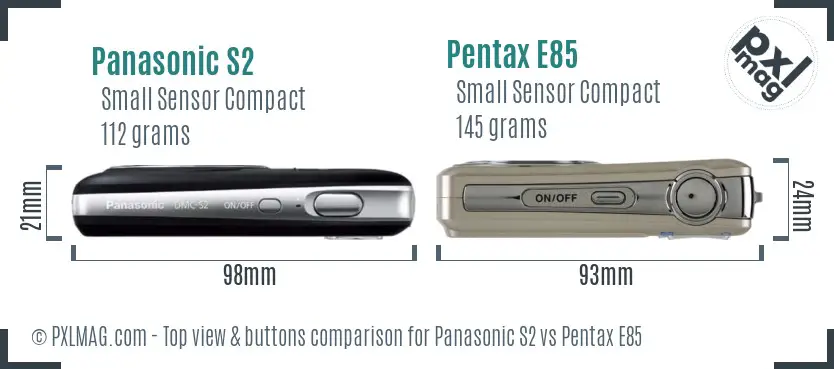 Panasonic S2 vs Pentax E85 top view buttons comparison