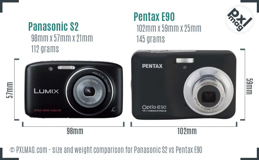 Panasonic S2 vs Pentax E90 size comparison