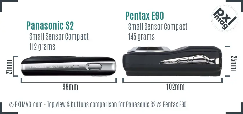 Panasonic S2 vs Pentax E90 top view buttons comparison