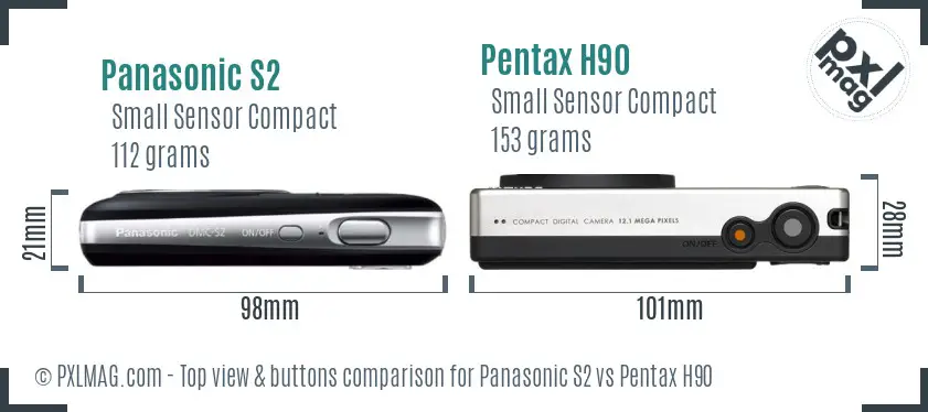 Panasonic S2 vs Pentax H90 top view buttons comparison