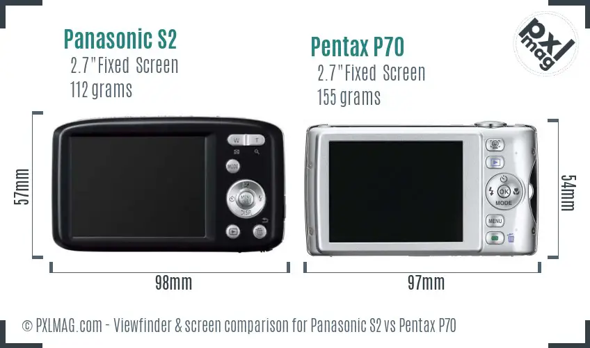 Panasonic S2 vs Pentax P70 Screen and Viewfinder comparison