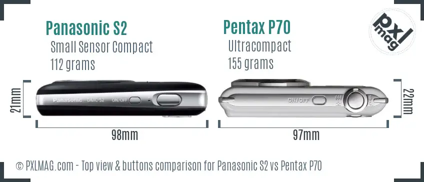 Panasonic S2 vs Pentax P70 top view buttons comparison